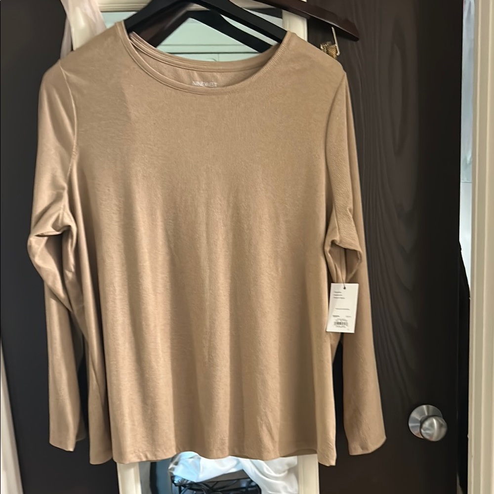 Nine West Tan Fitted Long Sleeve T-Shirt